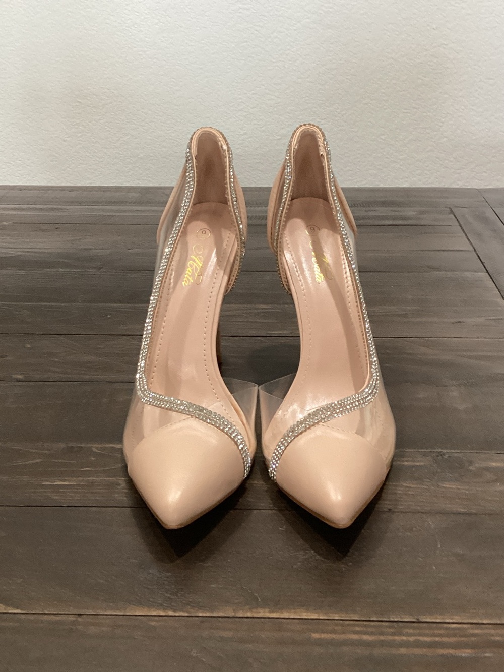 Mata Shoes Blush‎ Nude Pointed-Toe Pumps with Crystal Trim